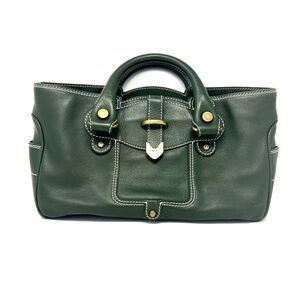 Celine Boogie Bag Vintage Green Leather Top Handle Handbag